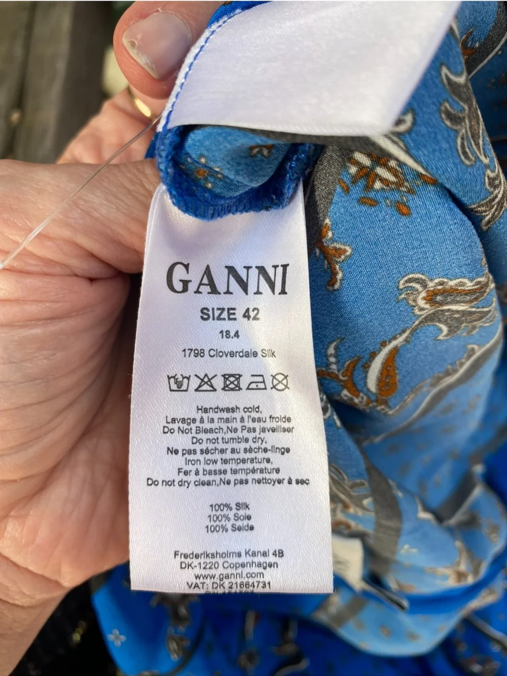 GANNI Sandwashed Silk Electric Blue Asymmetrical  Hem Skirt size XL